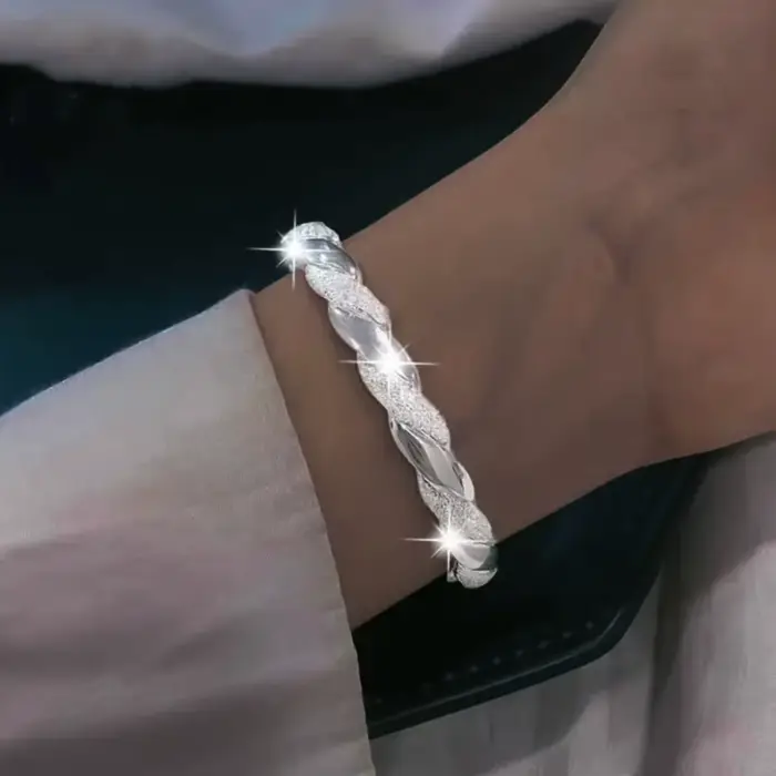 Bracelet jonc rond tendance en argent sterling 925