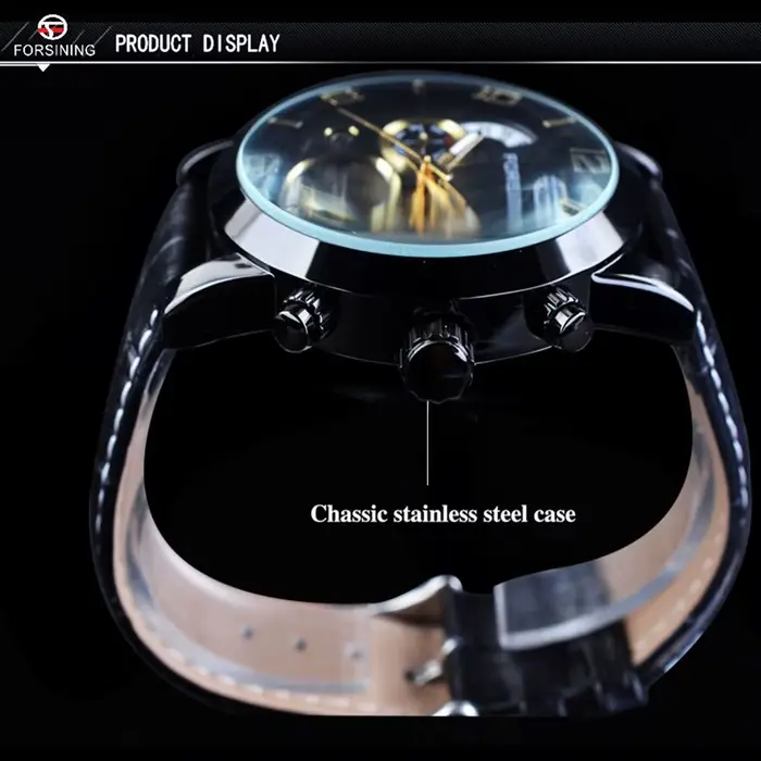 Montre mécanique FORSINING avec tourbillon multifonction pour homme, cuir élégant, boîtier en acier inoxydable, mode et décontracté, occasions spéciales