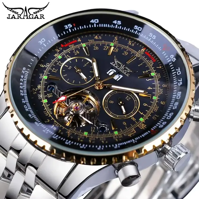 Montre Jaragar 034 Affaires Automatique Boîtier Acier Inoxydable Bracelet Pilote Militaire Occasions Spéciales