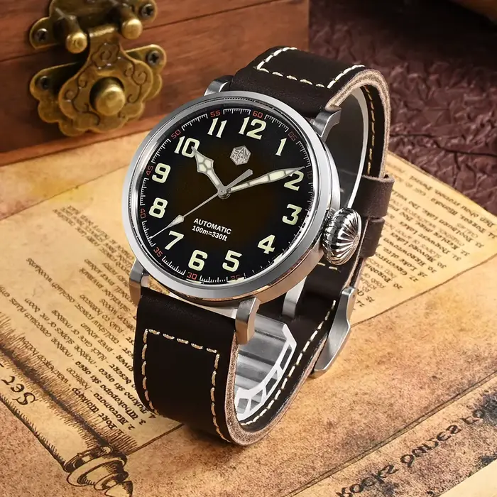 San Martin 45mm Bronze/acier montre mécanique pour hommes montre-bracelet étanche rétro pilote ST3621 luxe Saat lumineux 10Bar SN0095