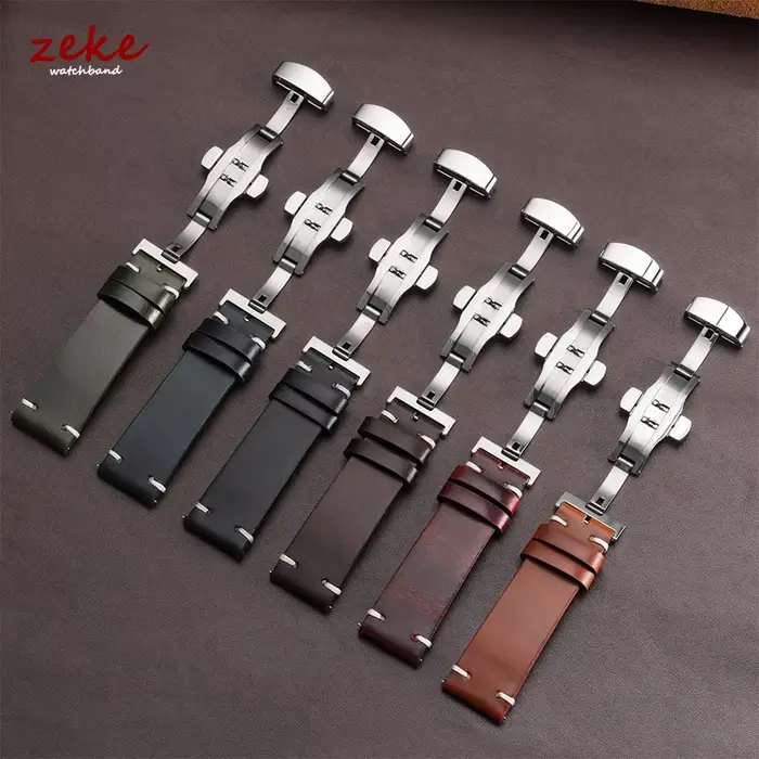 Bracelet de montre en cuir huilé vintage 18mm20mm 22mm pour Seiko Boucle papillon Couture