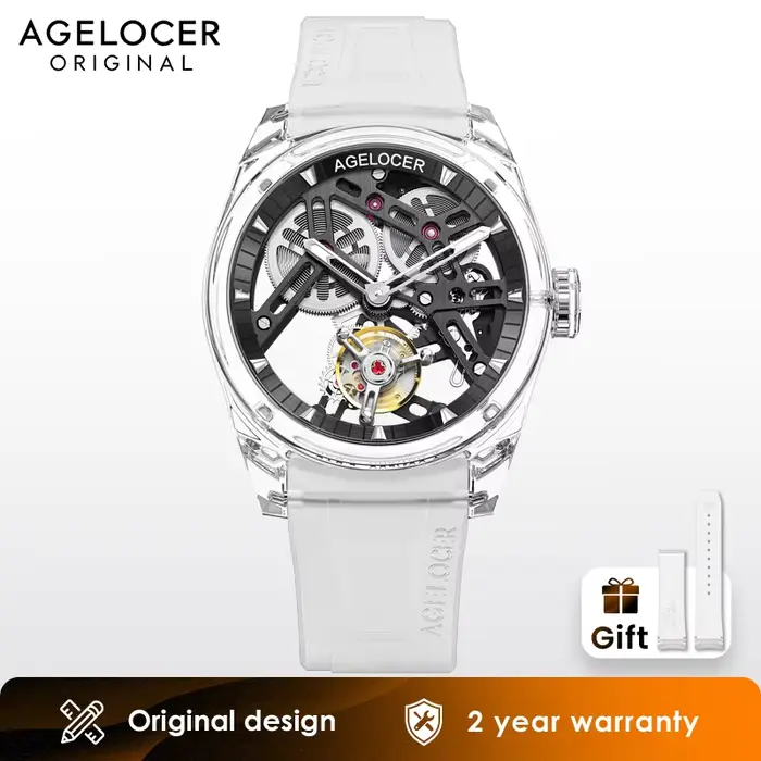 AGELOCER Édition Limitée "Ice Never Melts" Montre Tourbillon à Cristaux à Ressort Libre Montres Mécaniques Manuelles de Luxe