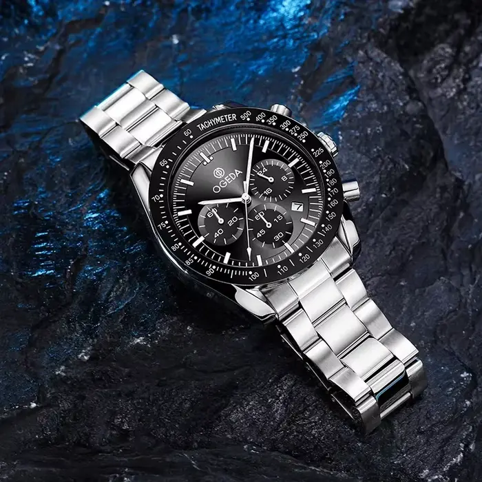 OGEDA 2024 nouvelle montre à Quartz pour hommes à la mode chronographe en alliage de verre minéral étanche 20Bar