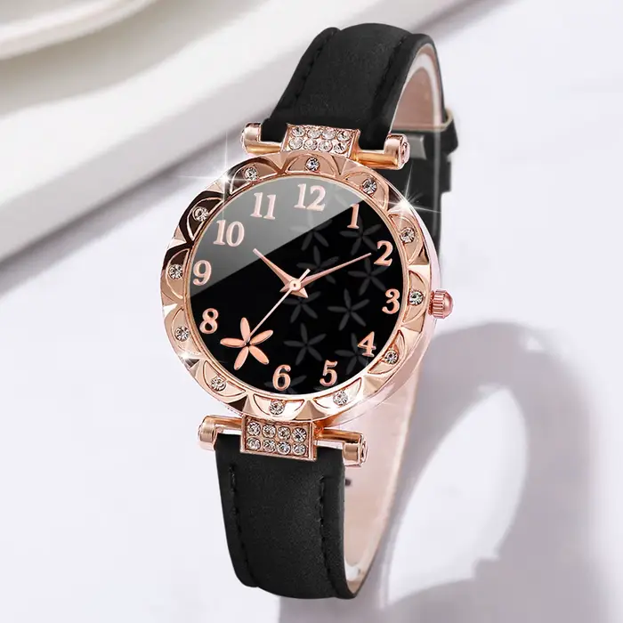 Montre-bracelet en cuir à quartz pour femme