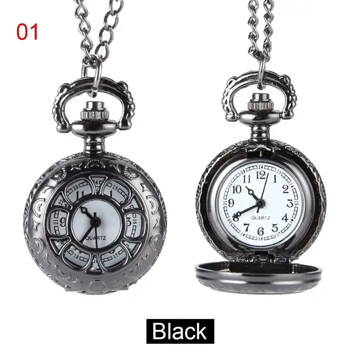Montre de poche à Quartz pour femmes, chaîne en alliage ajouré, couvercle rabattable, pendentif Vint