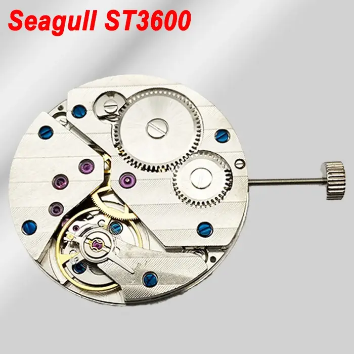 Mouvement mécanique Seagull ST3600 pour hommes avec petit deuxième mécanisme à 9 heures et boîtier de pierres précieuses rouge
