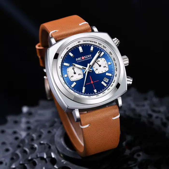 Montre carrée multifonctionnelle en alliage avec bracelet en cuir pour homme élégance et confort occasions spéciales loisirs
