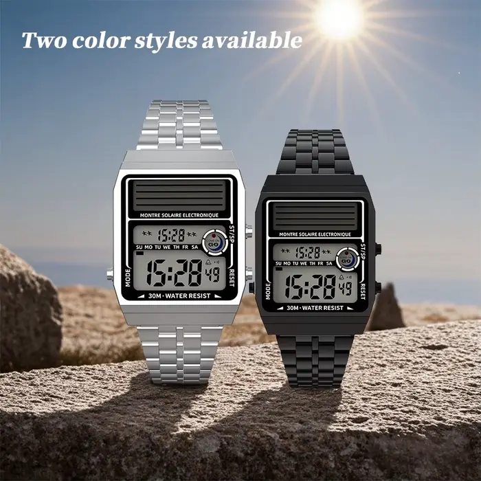 Montre électronique multifonction solaire rétro à la mode