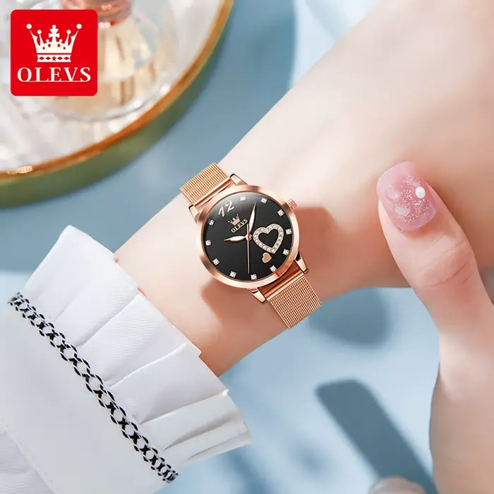 OLEVS 5189 montre à Quartz Simple pour femmes diamant amour coeur conception mode élégant or Rose bracelet en acier