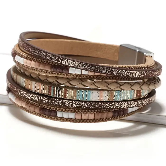 Bracelet en cuir multicouche confortable