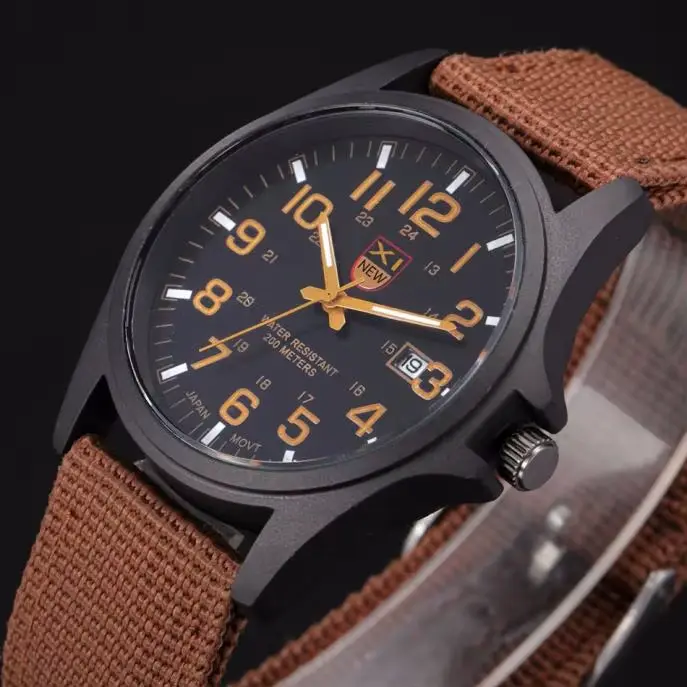 Montre à Quartz pour hommes étudiant Simple mode bracelet en Nylon décontracté Date sport militaire cadran rond