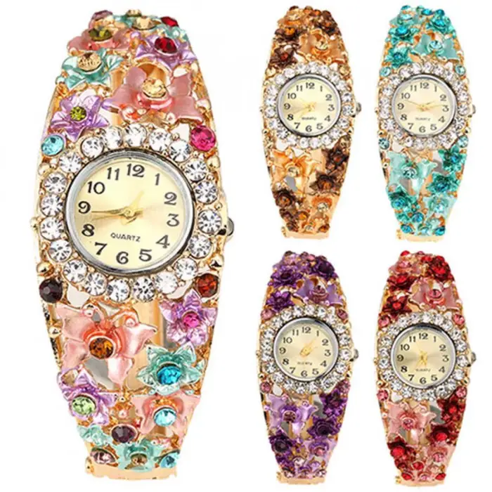 Offres spéciales femmes fleur papillon robe montre cadran rond strass Bracelet montre-Bracelet