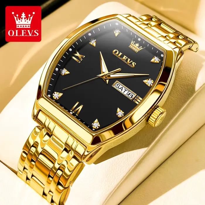 OLEVS hommes montres de luxe Tonneau Original haut marque montre à Quartz