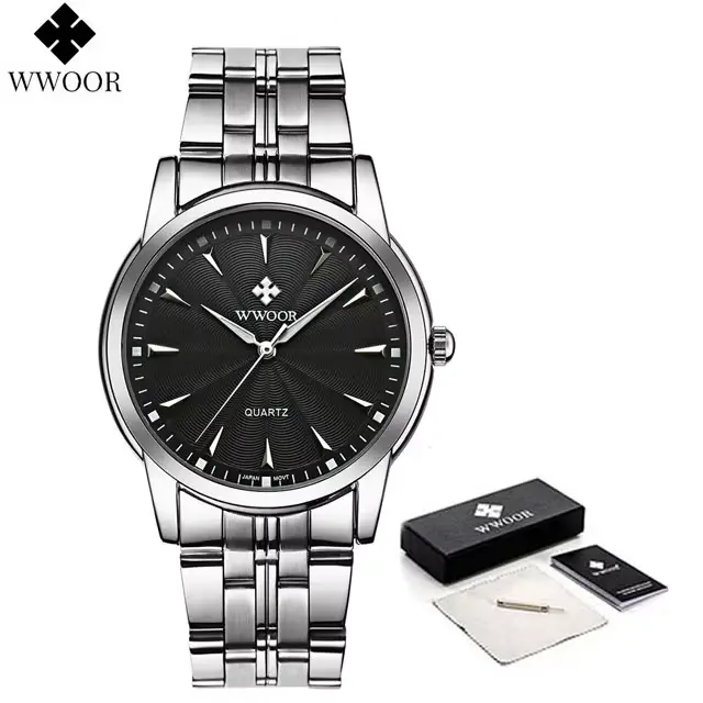 Montres classiques de luxe pour hommes WWOOR, acier inoxydable doré, étanches, quartz, montre élégan
