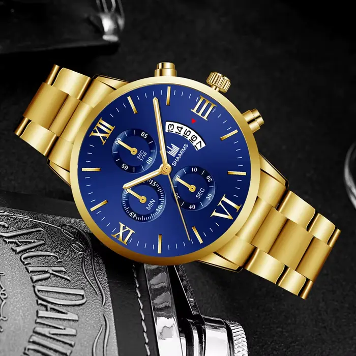 Montre à quartz en acier inoxydable avec ceinture pour homme