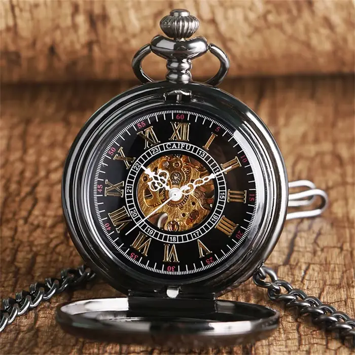 Montre de poche mécanique antique Steampunk design roue dengrenage transparente pendentif à remontage manuel homme occassions spéciales