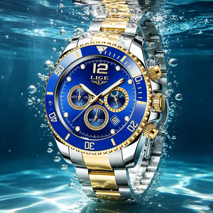 Montre homme LIGE acier inoxydable avec chronographe et résistance à l'eau pour homme occasionnels spéciaux quartz élégante à offrir