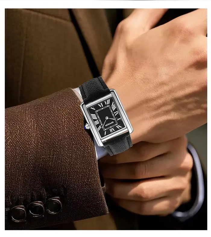 SANDA Couple réservoir montres résistant à l'usure bracelet en cuir de luxe cadran carré 30M étanche sport décontracté