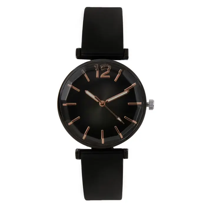 Montre Femme Élégante Vert Dégradé Boîtier Noir Bracelet Silicone Montre à Quartz