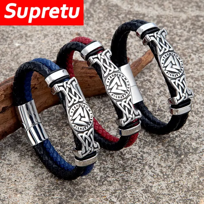 Bracelet multicouche en cuir véritable pour hommes