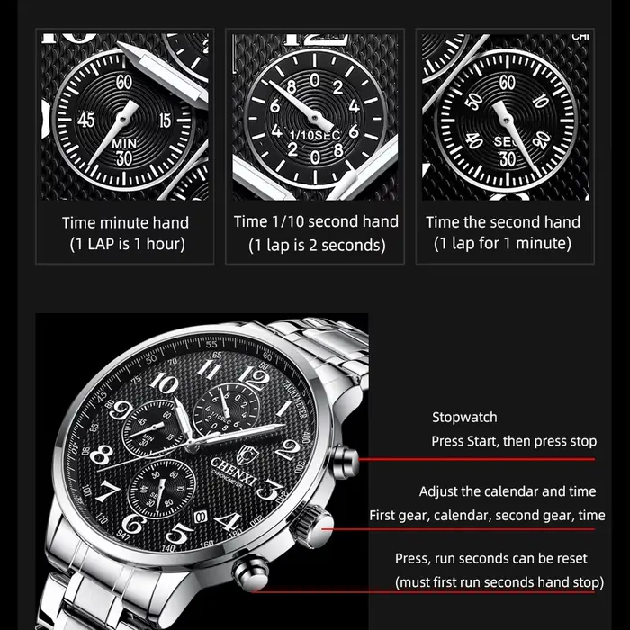Marque CHENXI montre hommes chronographe horloge en cuir décontracté haute qualité montres à Quartz
