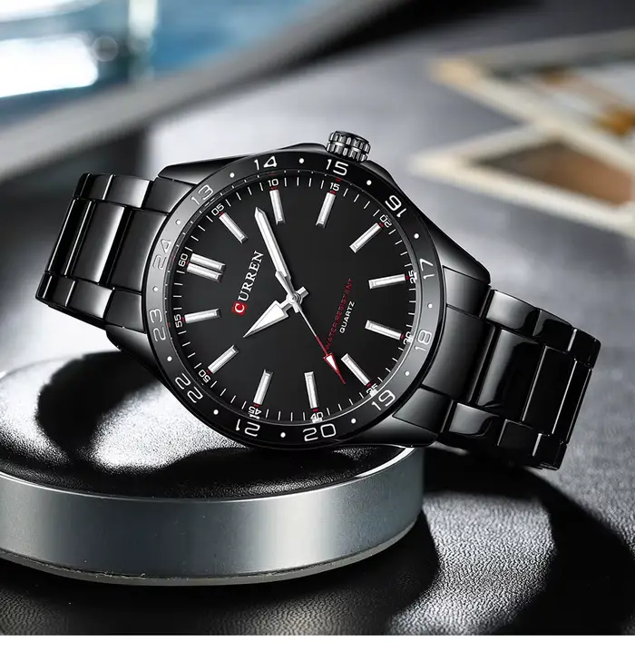 Montre homme sportive décontractée à quartz avec points lumineux pour hommes occasions spéciales style moderne robuste