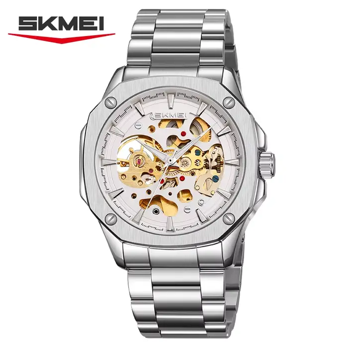 SKMEI 9378 Montre mécanique automatique pour homme, style rétro, cadran squelette, étanche, montre d