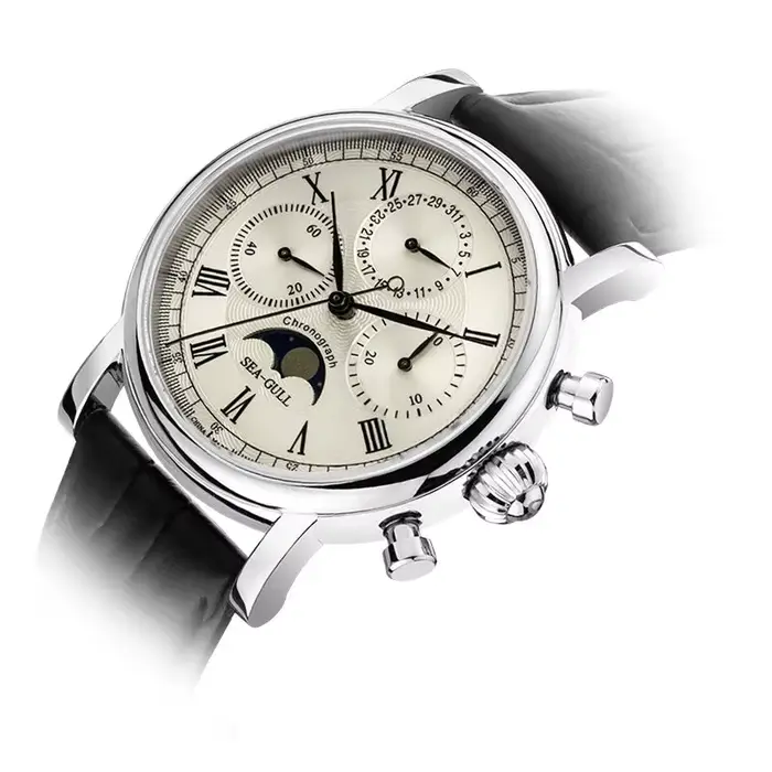 Seagull Master Series montre mécanique manuelle de luxe Phase de lune chronographe calendrier complet montre-bracelet 41mm saphir M199s