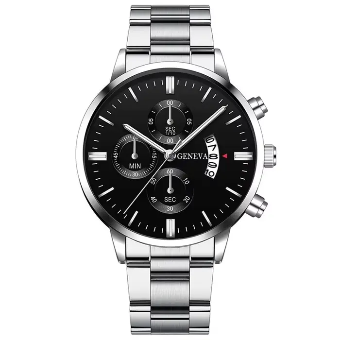 Montre-bracelet à quartz en acier inoxydable pour homme, argent, horloge calendrier, luxe, affaires,