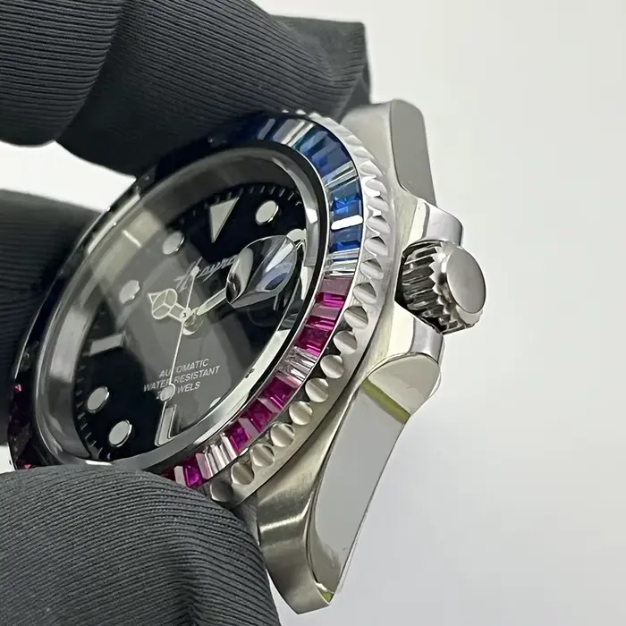 Montre automatique homme cadran bleu brossé acier inoxydable résistance à l'eau pour différentes occasions