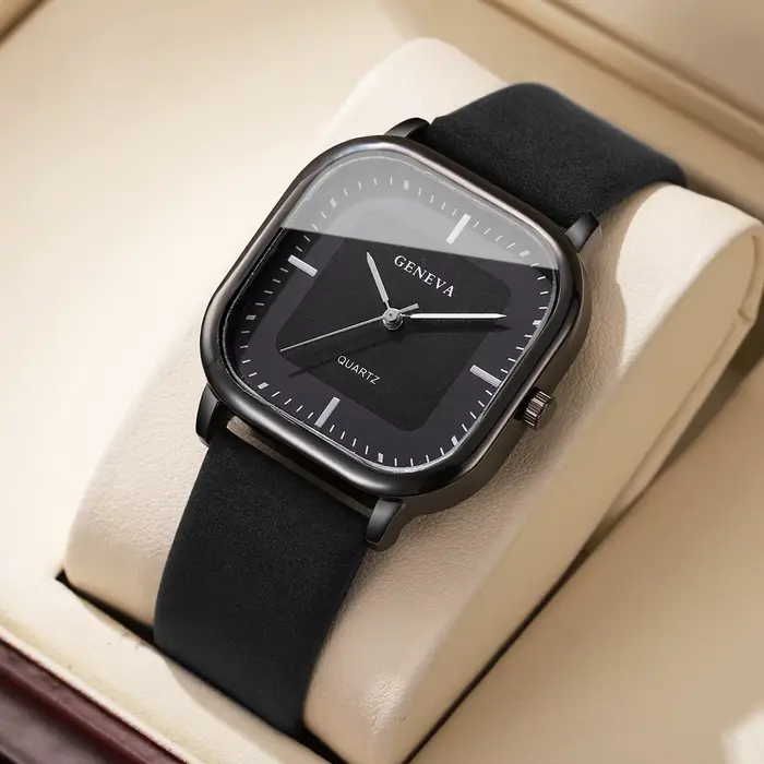 Montre homme carré quartz avec bracelet en cuir pour style fashion et casual occasions spéciales et quotidiennes
