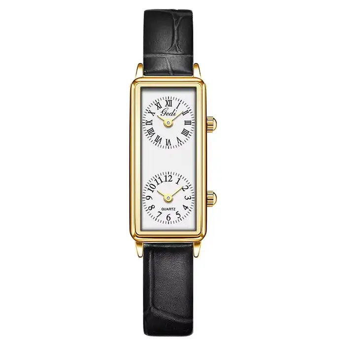 Femmes montre à Quartz de luxe double temps 2 mouvement horloge en acier inoxydable Reloj Mujer Rect