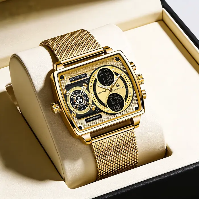GOLDENHOUR Montre de luxe dorée pour homme