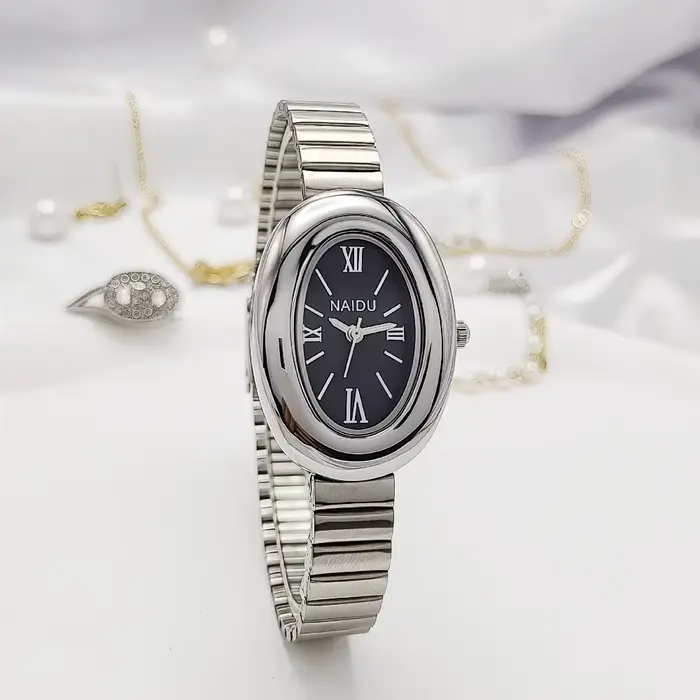 Montres ovales pour femmes avec bracelet en acier inoxydable