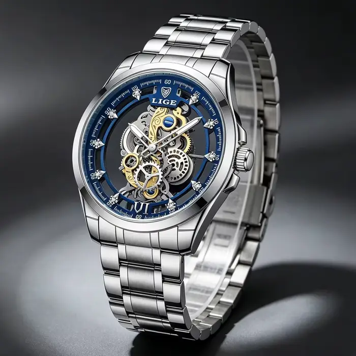 Nouvelle Montre Homme LIGE Squelette Quartz
