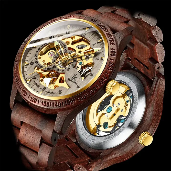 Montre mécanique automatique en bois pour homme