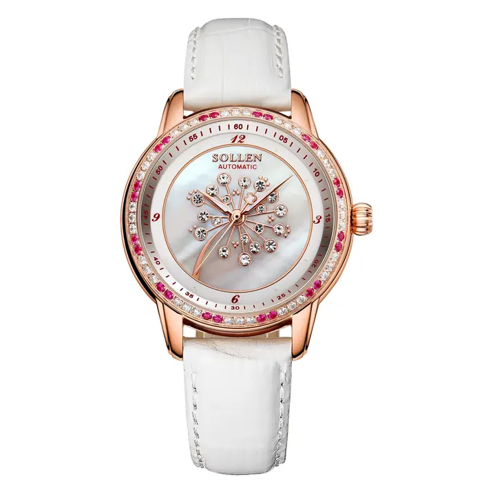 SOLLEN SL408 montre mécanique automatique pour femme de luxe marque suisse saphir cristal étanche diamant bracelet en cuir