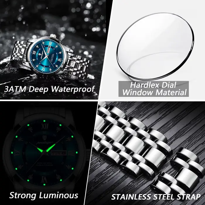 POEDAGAR luxe à la mode homme montre-bracelet étanche en acier inoxydable lumineux hommes montre Dat