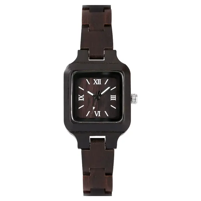 Montres à Quartz classiques de forme carrée pour femmes, Bracelet en bois, montre-Bracelet en ébène/