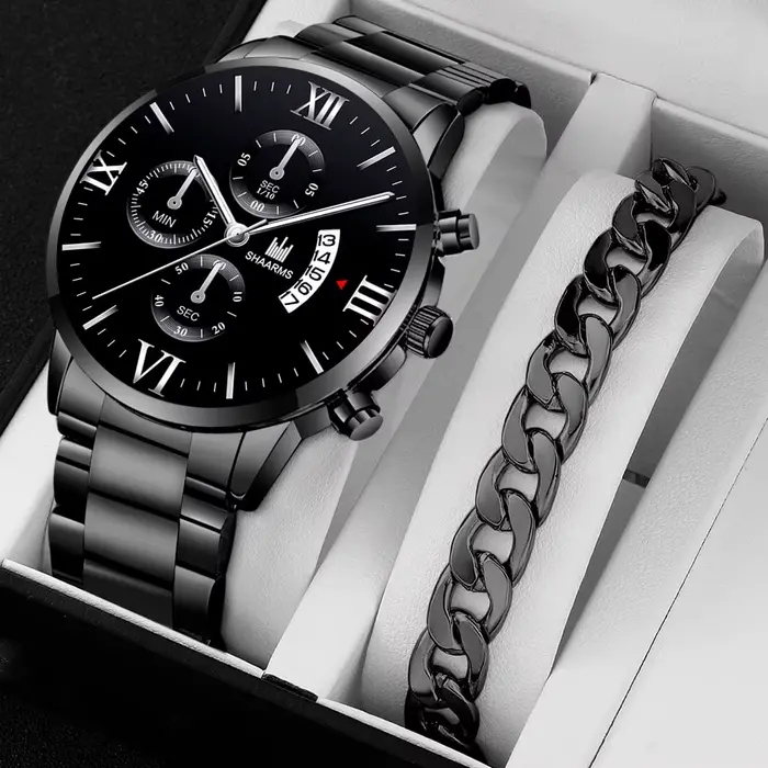 Montre à quartz en acier inoxydable avec ceinture pour homme