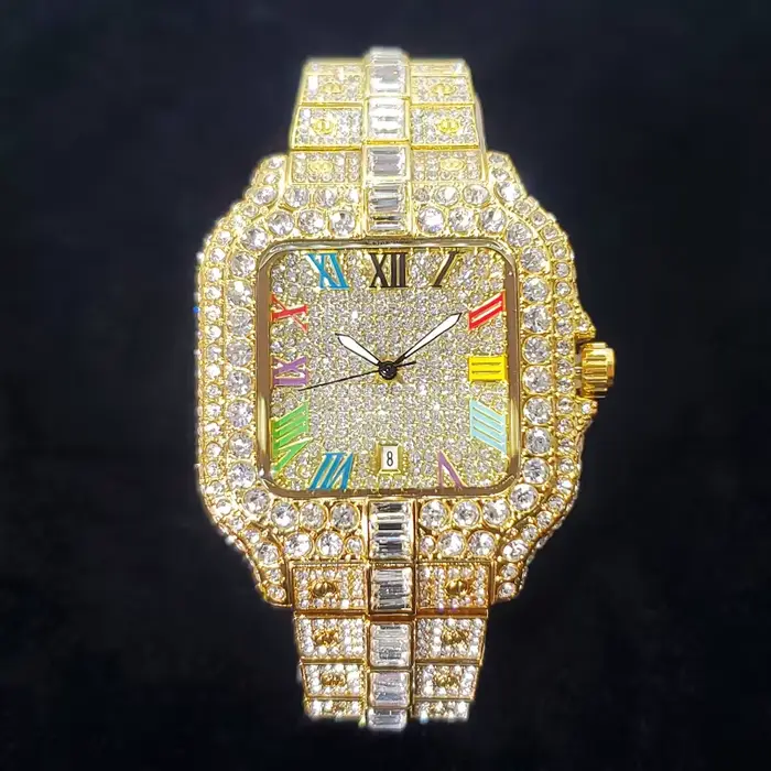 Offre spéciale montre en diamant pour hommes Top marque de luxe montre-bracelet de glace mode en aci