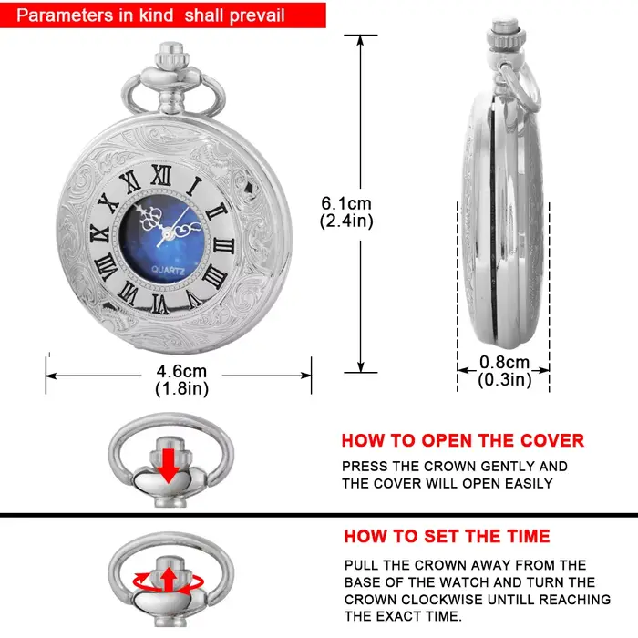 JOMen-Montre de Poche à Quartz Vintage en Argent
