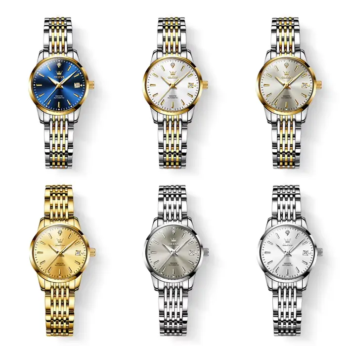 Montre femme automatique Olevs 6635 élégante avec bracelet acier inoxydable et mouvement mécanique pour diverses occasions