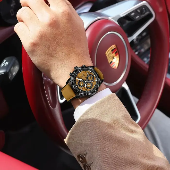 Montre-bracelet POEDAGAR vendange quartz résistante à l'eau avec fonction chronographe et mains lumineuses pour hommes d'affaires et occasions spéciales