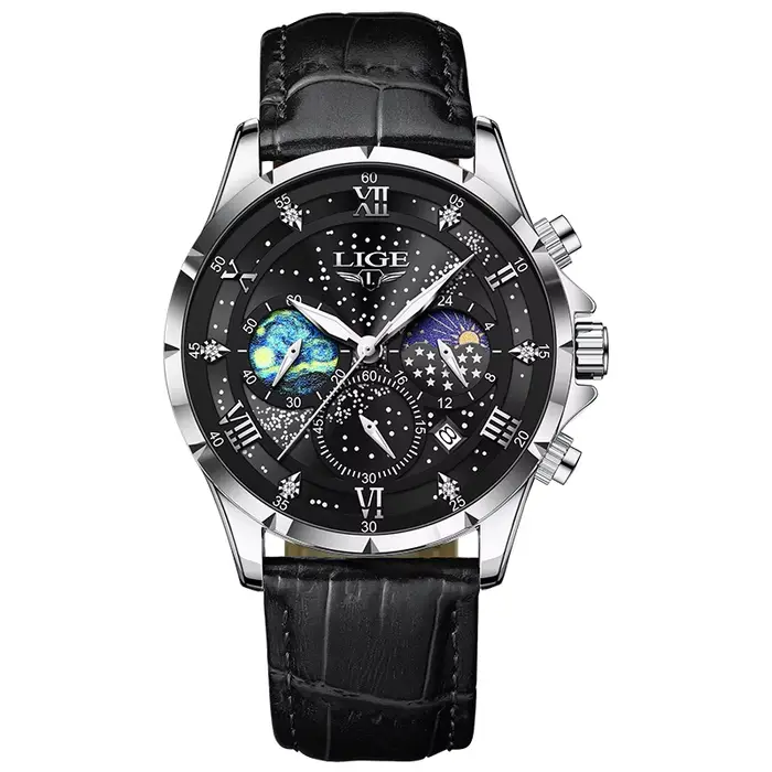 Montres créatives pour hommes LIGE, cadran avec peintures de la nuit étoilée, montres à quartz, mont