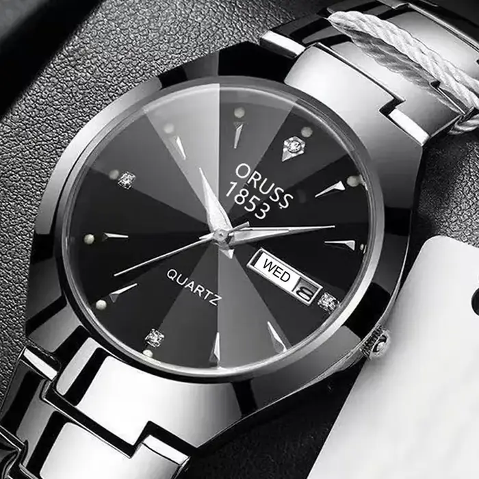 Montre-bracelet à quartz étanche en acier inoxydable pour homme