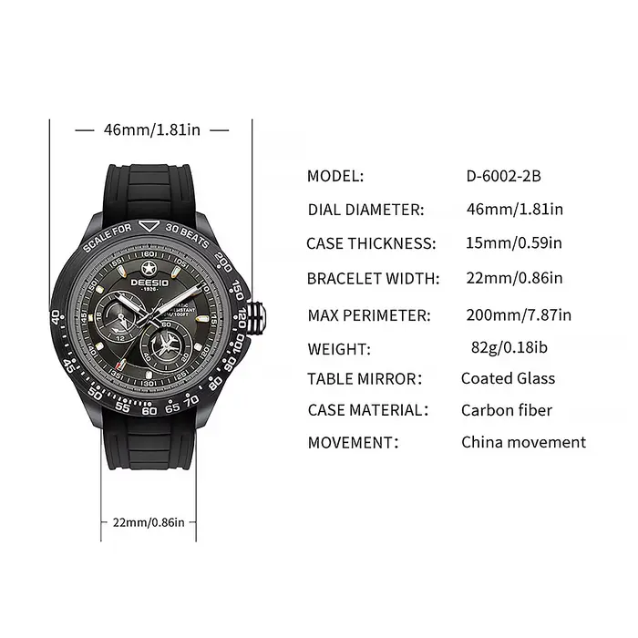 Montre mécanique automatique deesio en fibre de carbone avec cadran lumineux résistant à l'eau pour hommes occasions spéciales