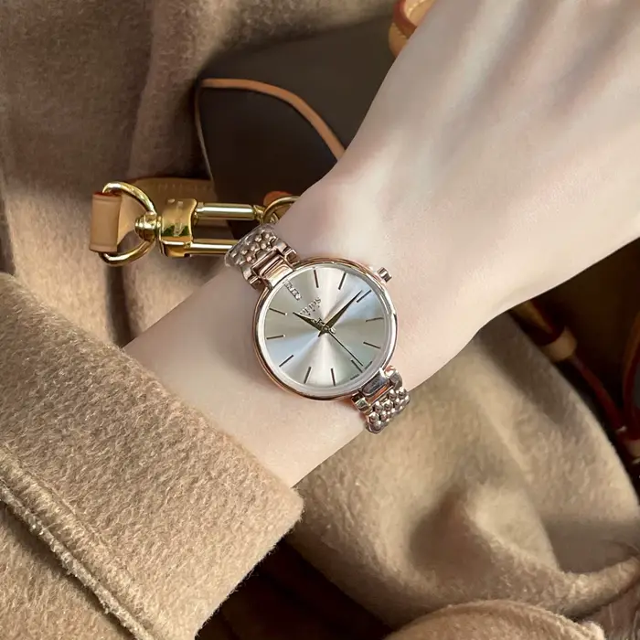 Montre en or rose pour femme – Montre-bracelet à quartz de qualité supérieure de style vintage