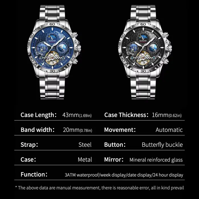 GLENAW Design hommes montres haut de gamme de luxe mode affaires Montre automatique