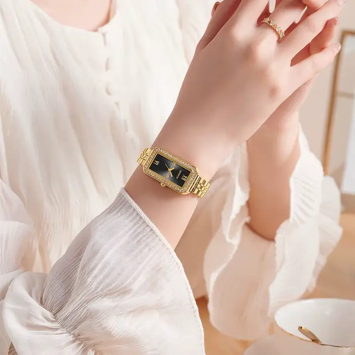 Montre en or pour femmes carré dames montres à Quartz en acier inoxydable femme petites